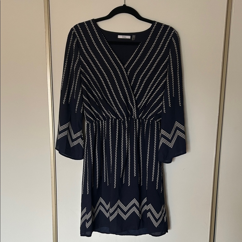 Dex Navy Dress w Bell Sleeves